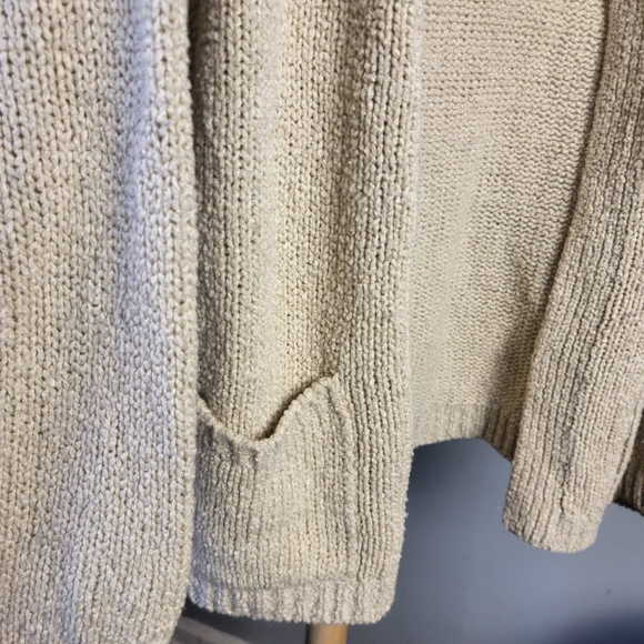 Vintage Boho Tan Knit Cardigan Large Womens 1970s 70s Open Sweater - Picture 3 of 10